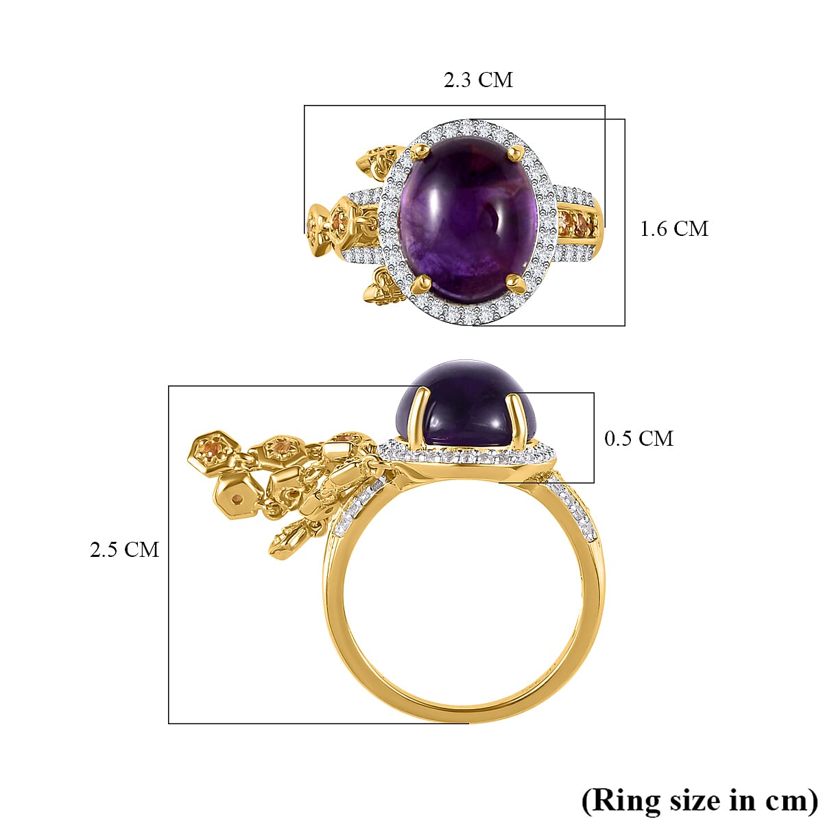 GP- Honeycomb Collection - Amethyst, Citrine and Natural Zircon Ring in 18K Yellow Gold Vermeil Plated Sterling Silver 6.24 Ct. 7569833 5