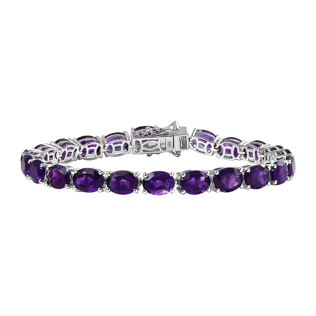 AAA African Amethyst Cluster Bracelet (Size - 8) with GB Lock Box in Rhodium Overlay Sterling Silver 25.52 Ct, Silver Wt. 10.50 Gms.
