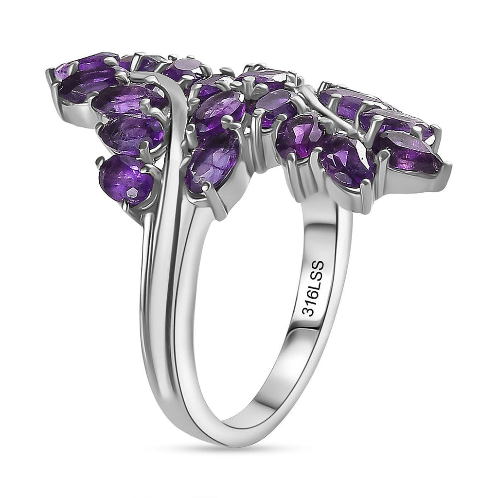 African Amethyst Cluster Ring in Silver Tone 4.25 Ct.