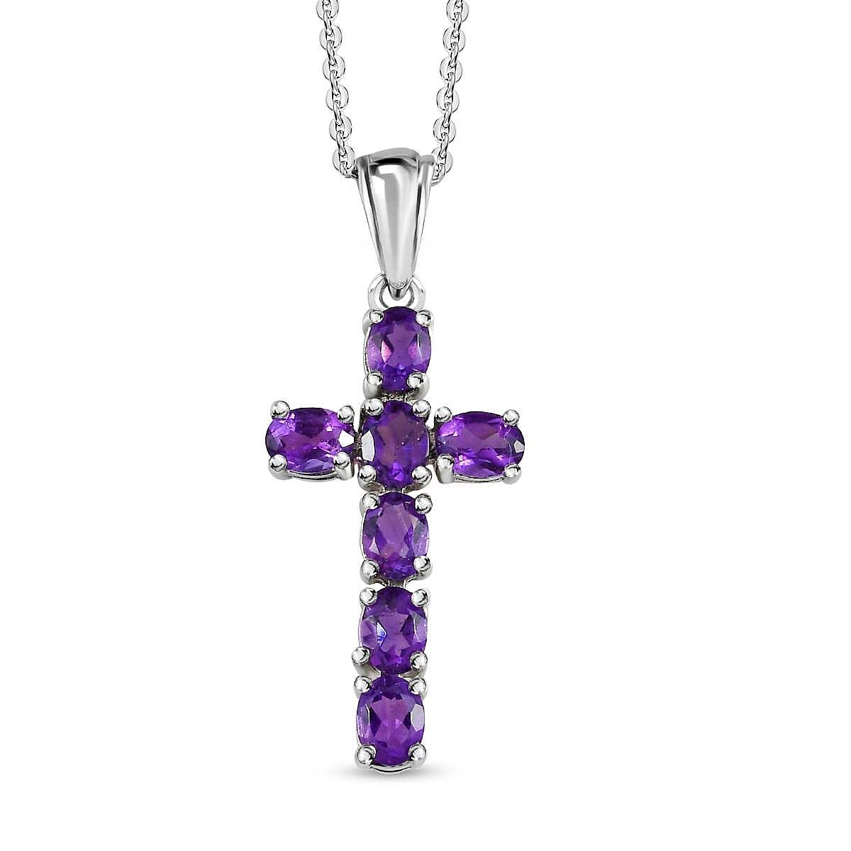African Amethyst Cross Pendant with Chain (Size 20 Inch) in Platinum Overlay Sterling Silver 4202879 7