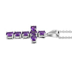 Amethyst Cross Pendant with Chain (Size 20) in Platinum Overlay Sterling Silver 3.00 Ct.