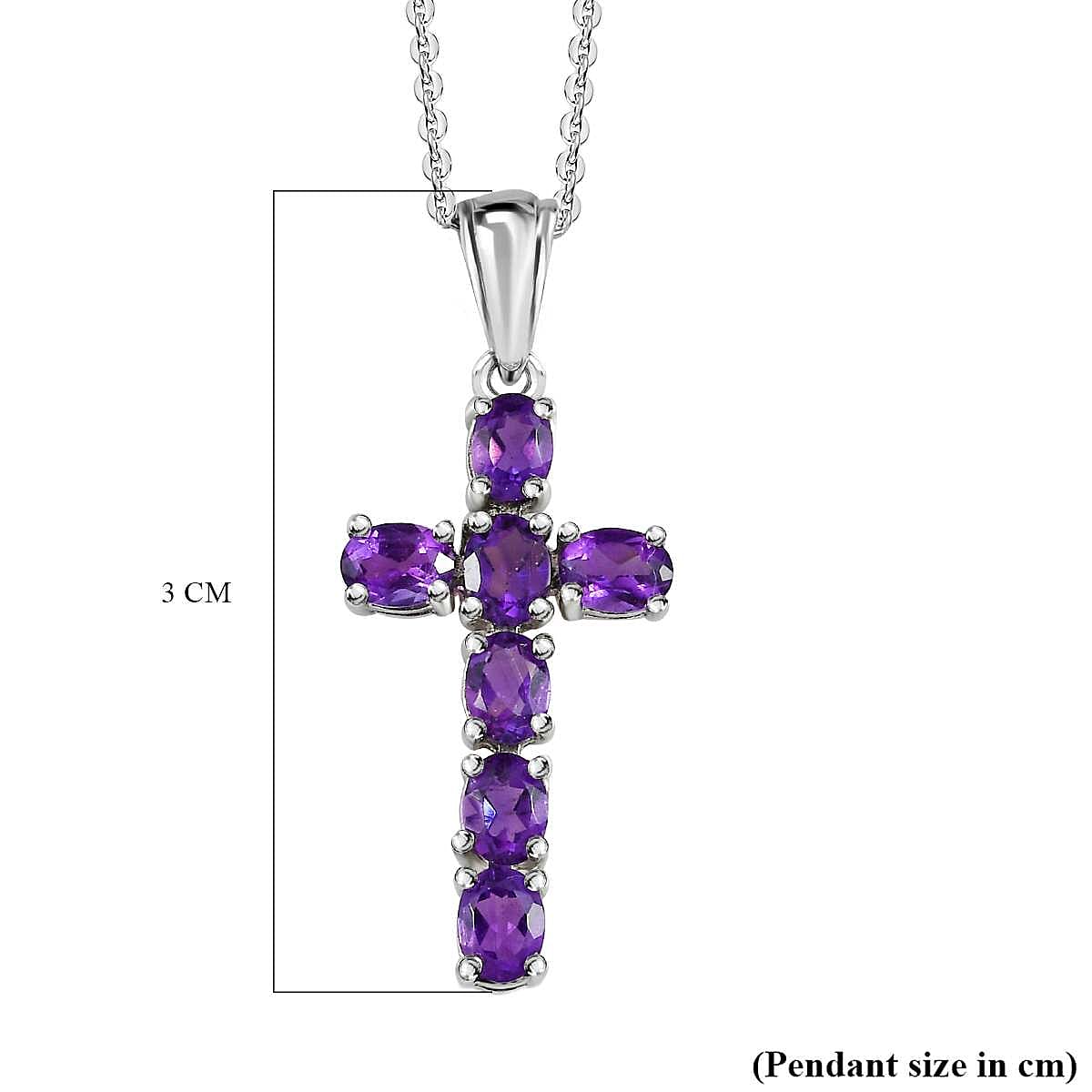 African Amethyst Cross Pendant with Chain (Size 20 Inch) in Platinum Overlay Sterling Silver 4202879 12
