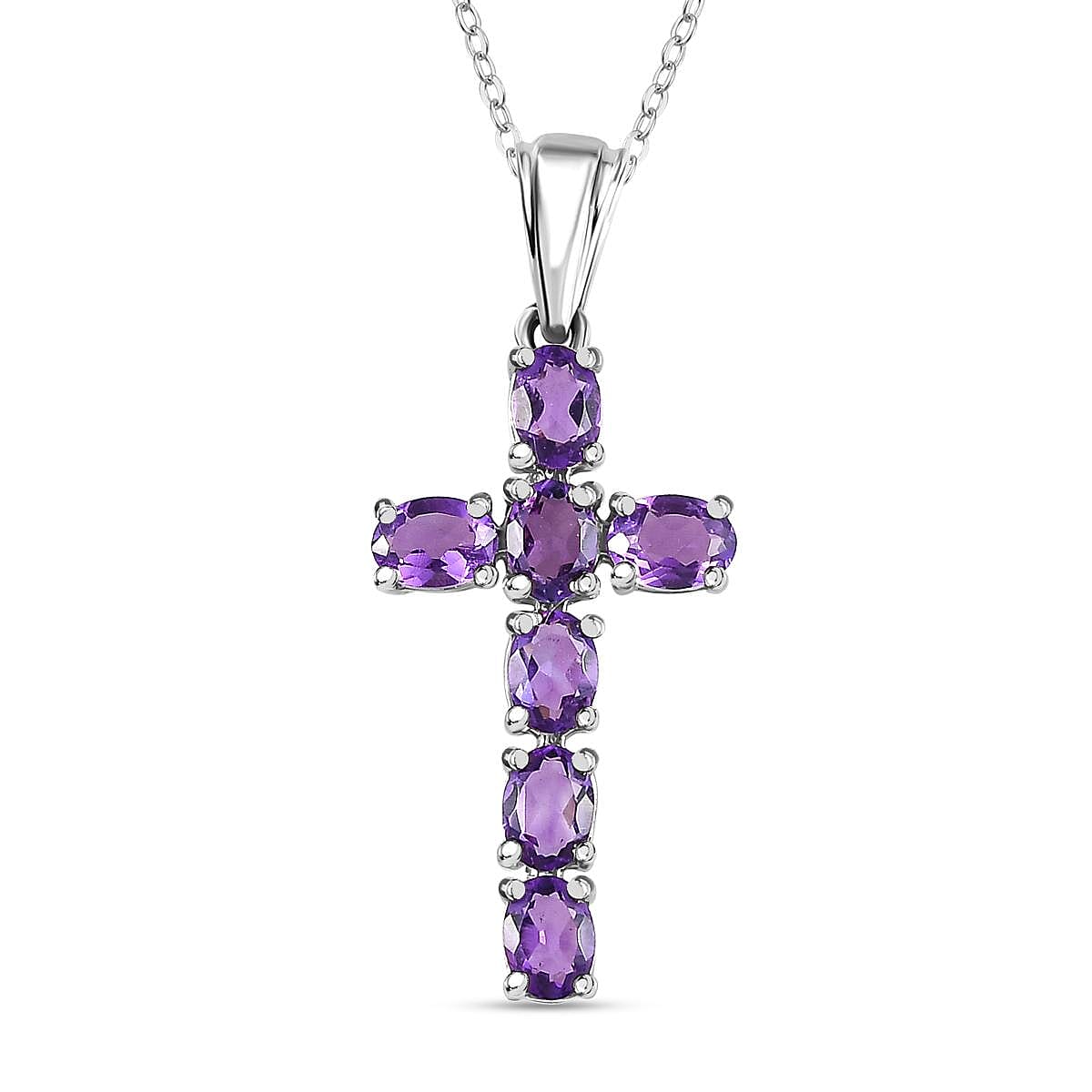 African Amethyst Cross Pendant with Chain (Size 20 Inch) in Platinum Overlay Sterling Silver 4202879 0