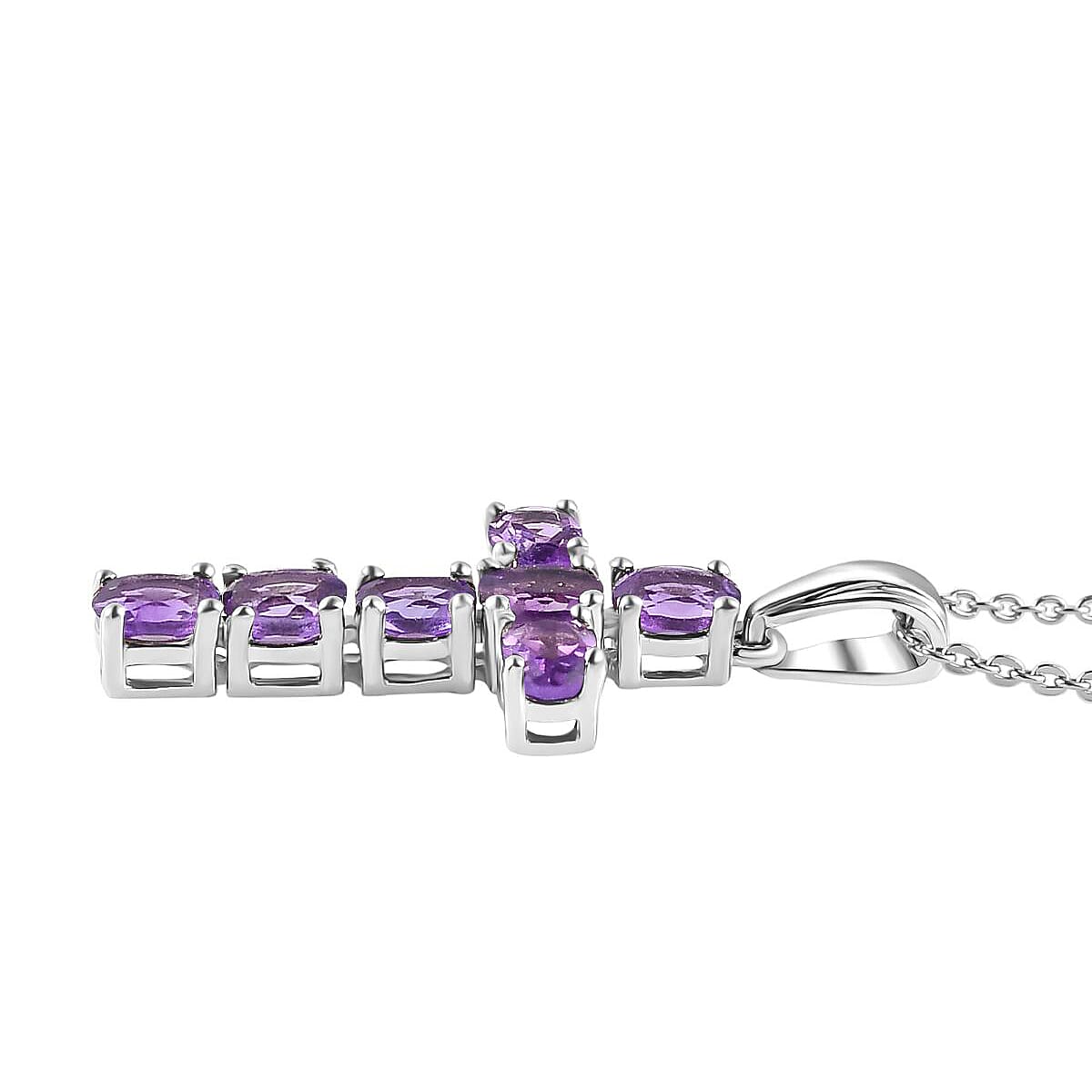 African Amethyst Cross Pendant with Chain (Size 20 Inch) in Platinum Overlay Sterling Silver 4202879 4