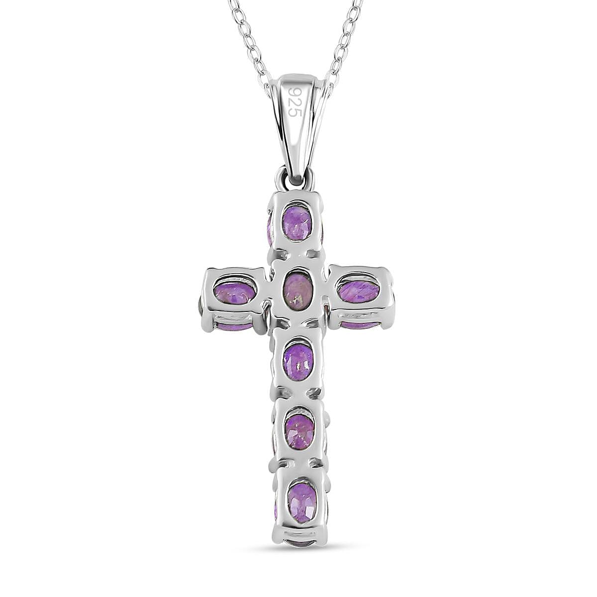 African Amethyst Cross Pendant with Chain (Size 20 Inch) in Platinum Overlay Sterling Silver 4202879 5