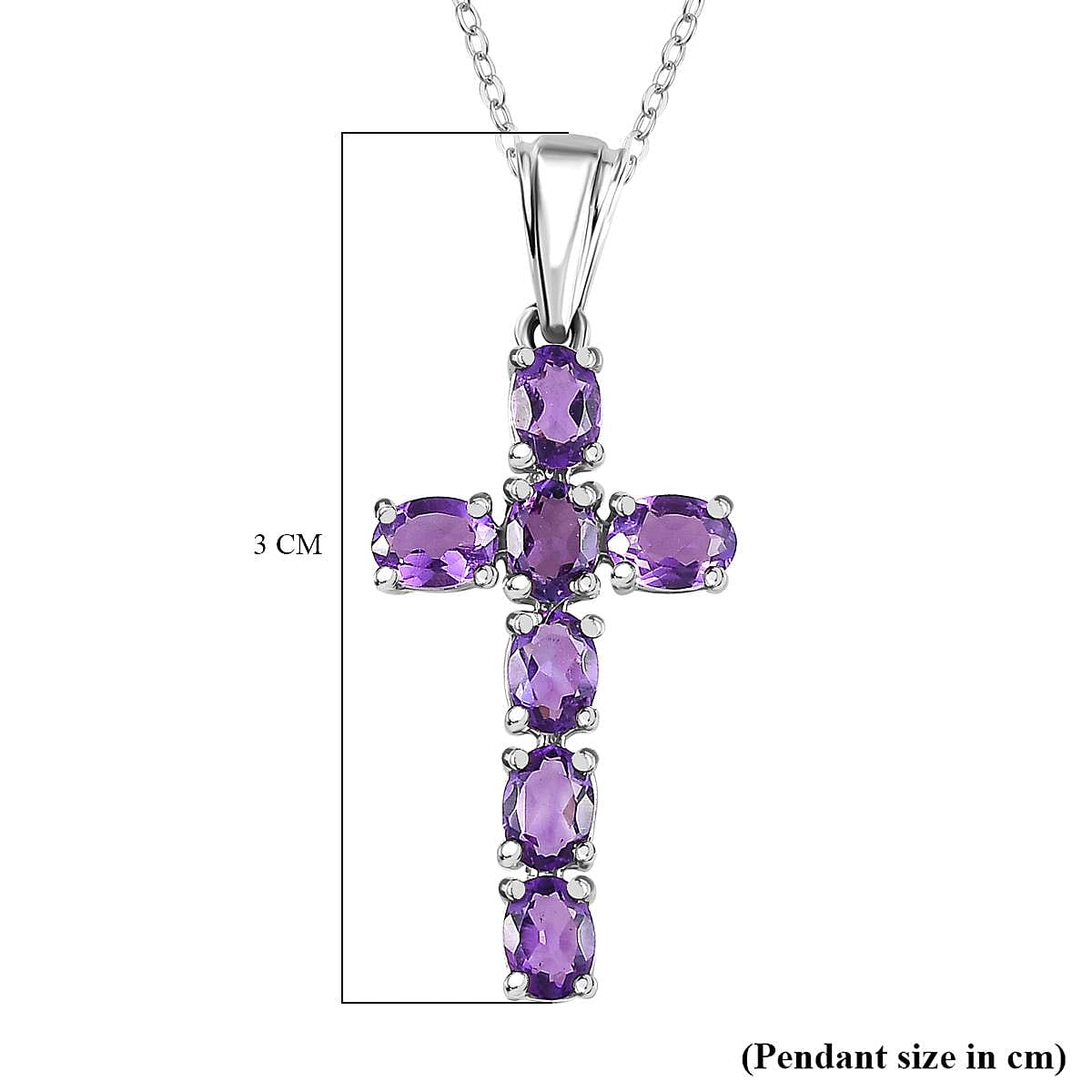 African Amethyst Cross Pendant with Chain (Size 20 Inch) in Platinum Overlay Sterling Silver 4202879 6