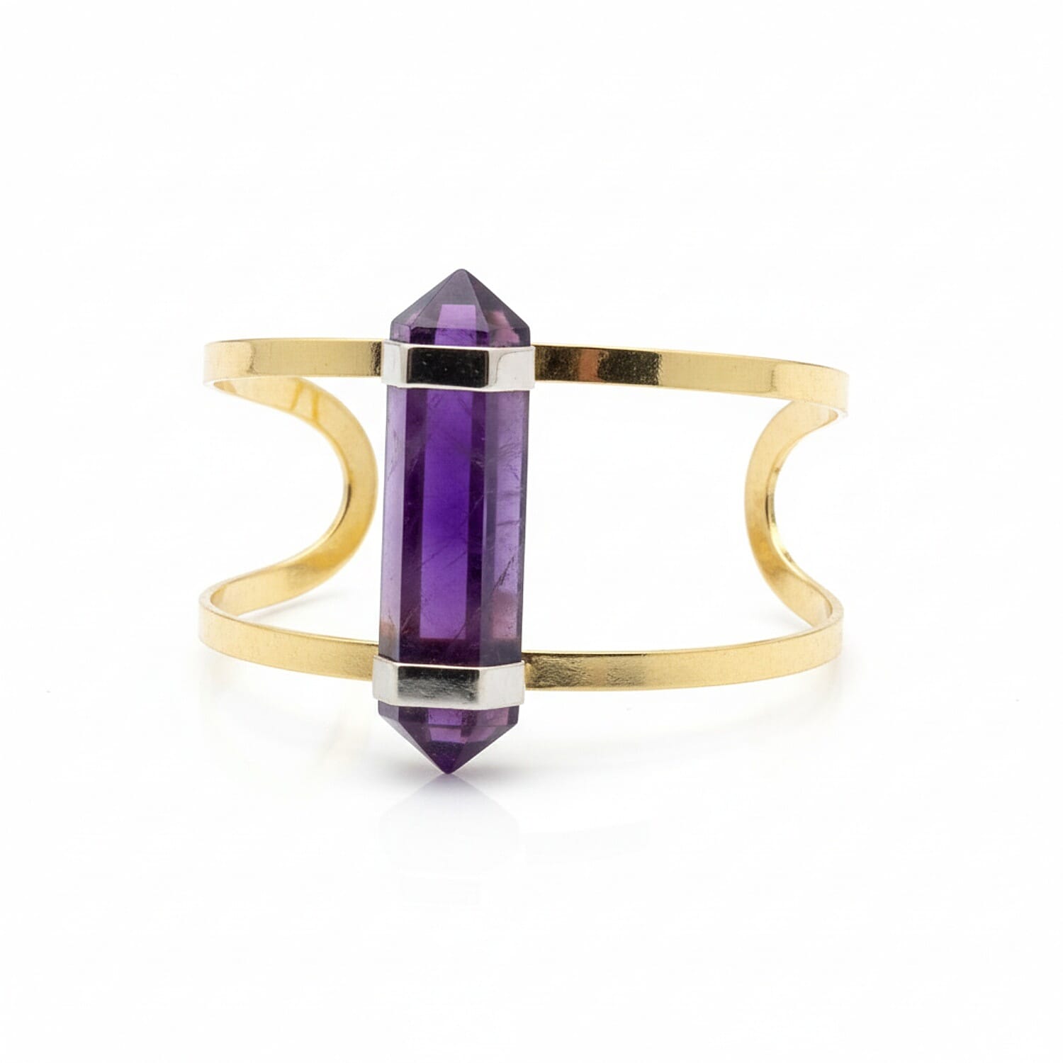 African Amethyst Cuff Bangle (Size 7 Adjustable) in Yellow Gold Plated 20.00 Ct. 8261205 0