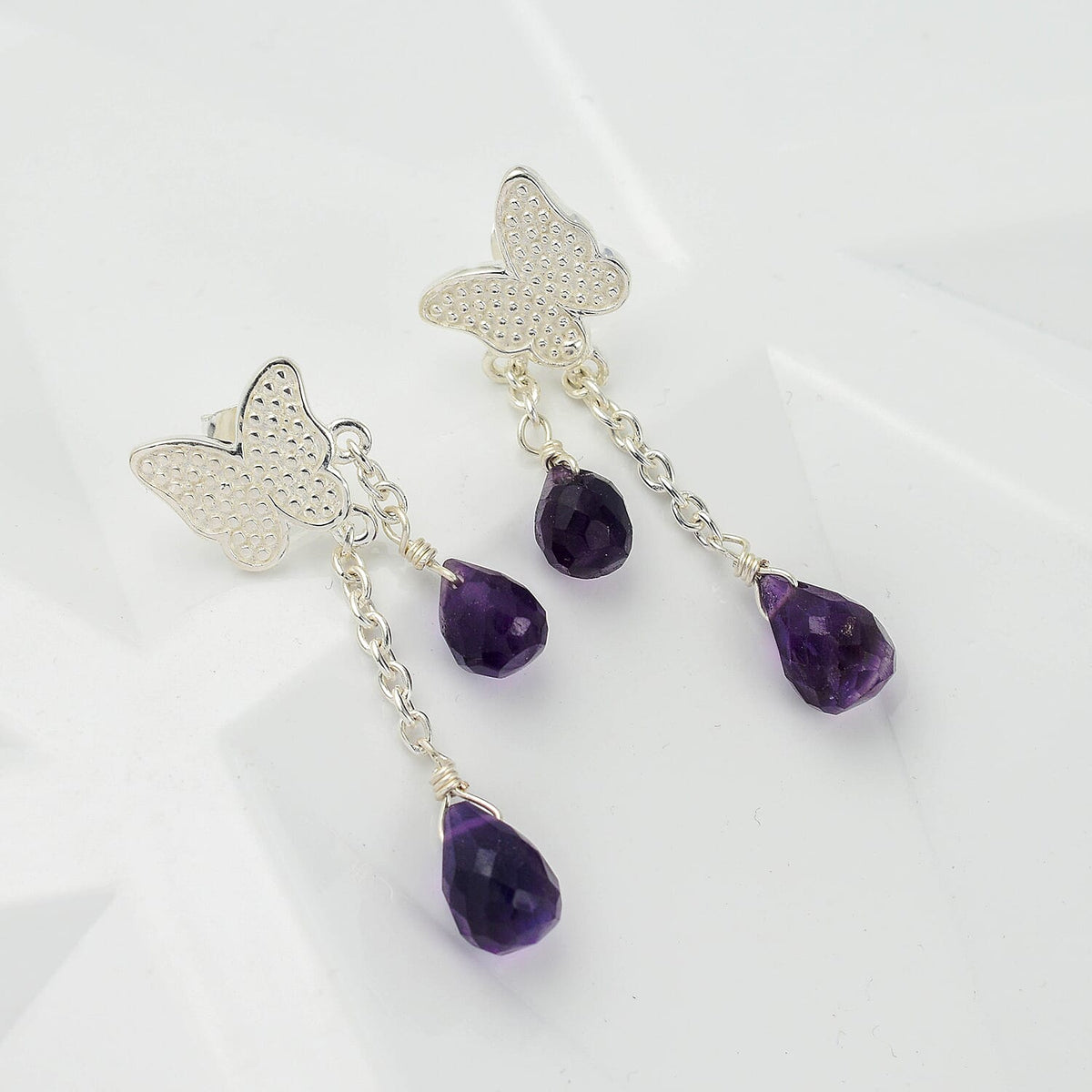 Amethyst Butterfly Dangle Earrings in Sterling Silver 8.50 Ct 3754275 1