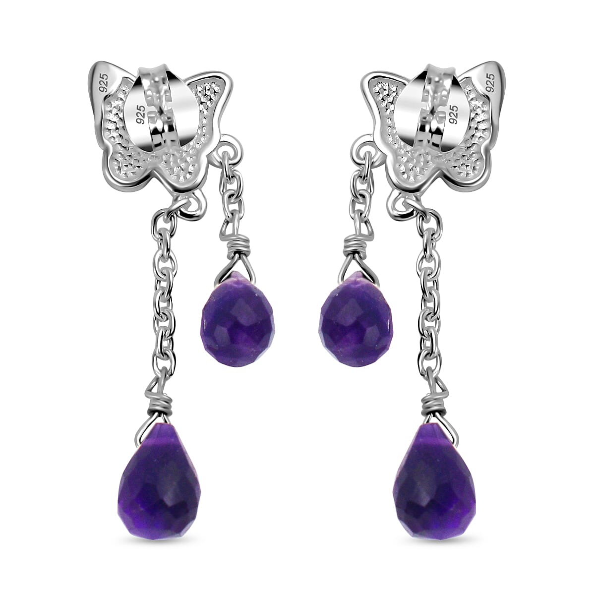 Amethyst Butterfly Dangle Earrings in Sterling Silver 8.50 Ct 3754275 3