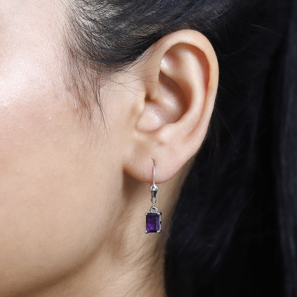 African Amethyst Solitaire Dangling Earring in Platinum Overlay Sterling Silver, 1.974  Ct. 7768283 3