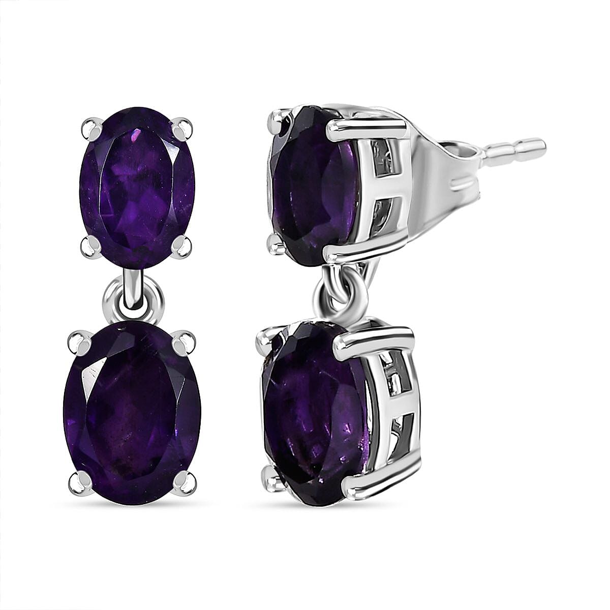 AAA African Amethyst Dangling Earring with Push Back in Rhodium Overlay Sterling Silver 3.66 Ct. 8046385 0