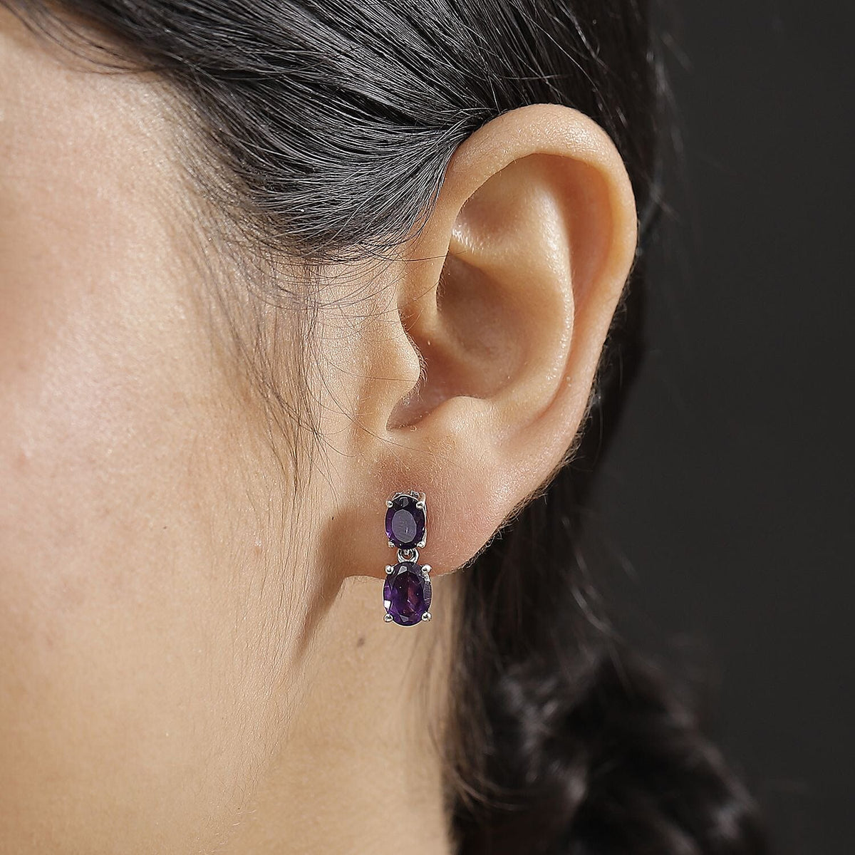 AAA African Amethyst Dangling Earring with Push Back in Rhodium Overlay Sterling Silver 3.66 Ct. 8046385 3