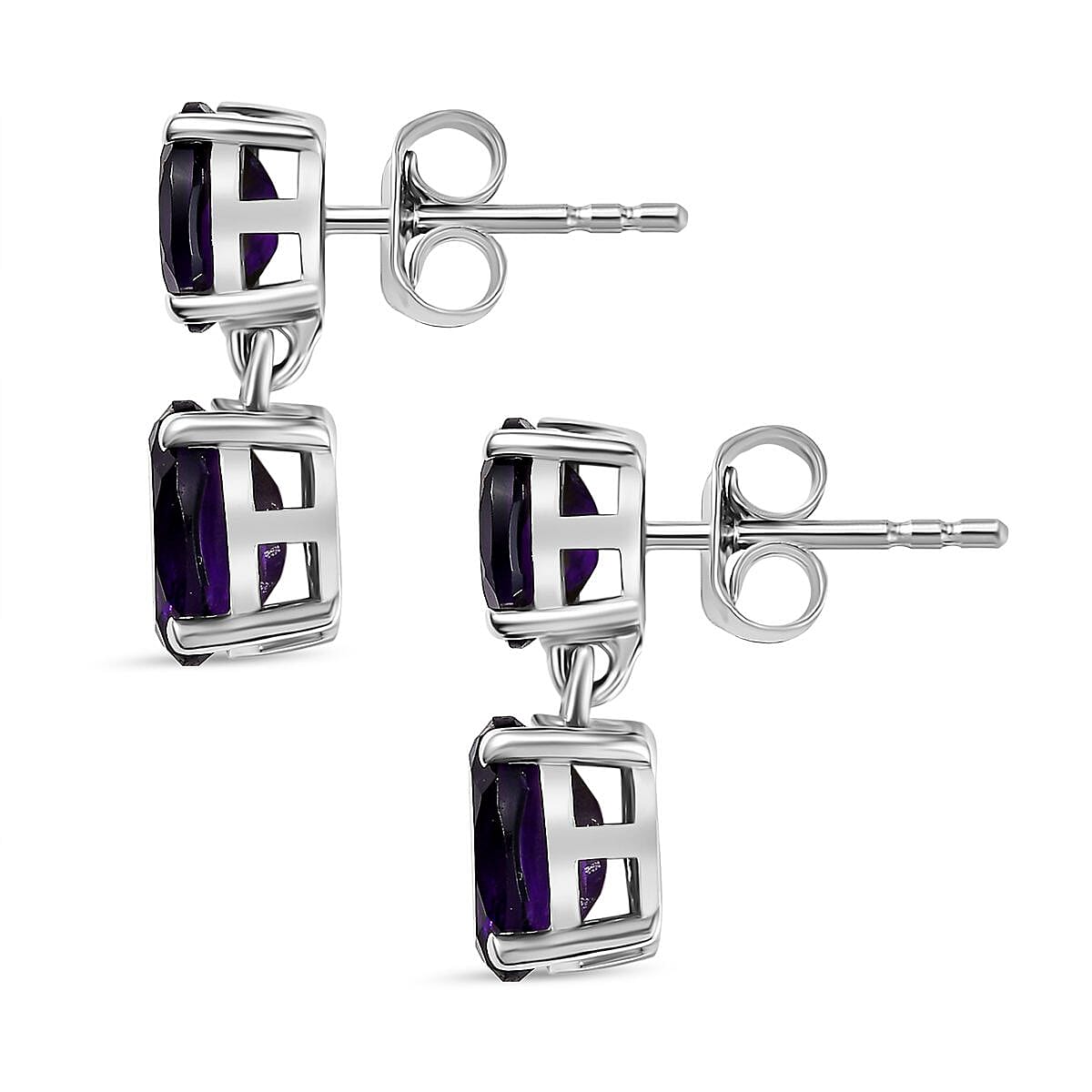 AAA African Amethyst Dangling Earring with Push Back in Rhodium Overlay Sterling Silver 3.66 Ct. 8046385 4