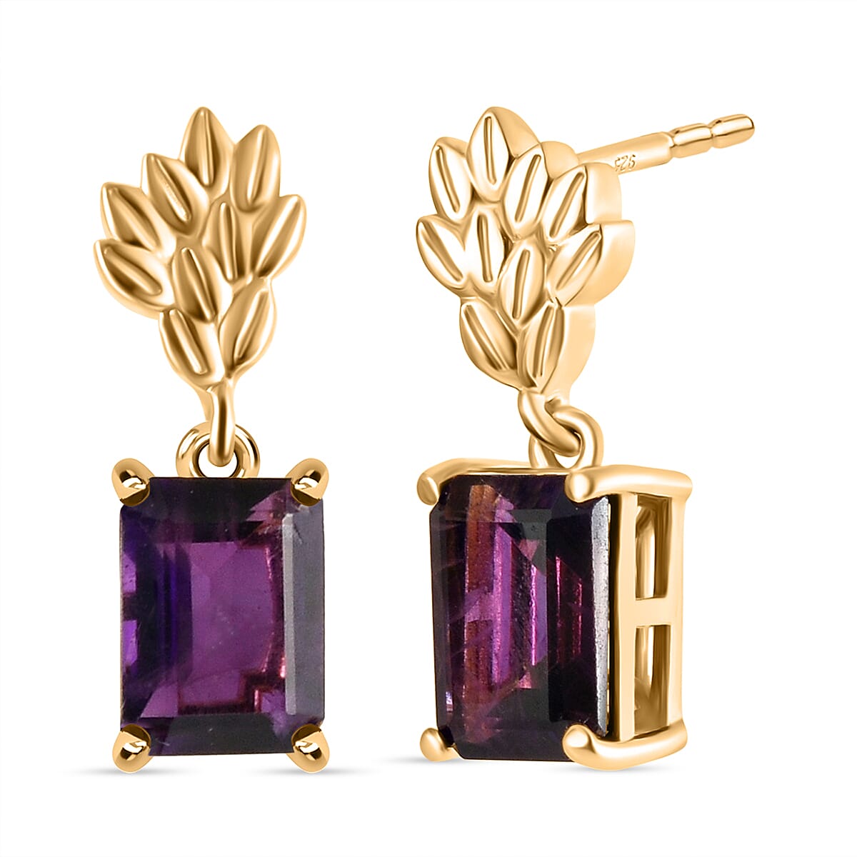 AAA African Amethyst Dangling Earring with Push Back in 18K Vermeil Yellow Gold Plated Sterling Silver 3.16 Ct. 8051189 0