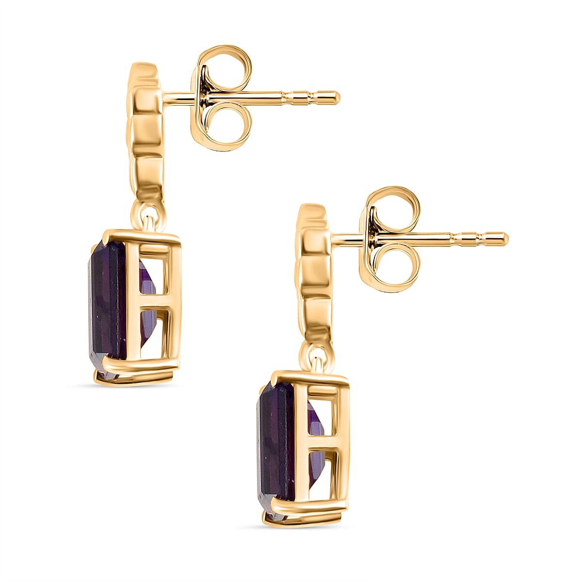 AAA African Amethyst Dangling Earring with Push Back in 18K Vermeil Yellow Gold Plated Sterling Silver 3.16 Ct. 8051189 3