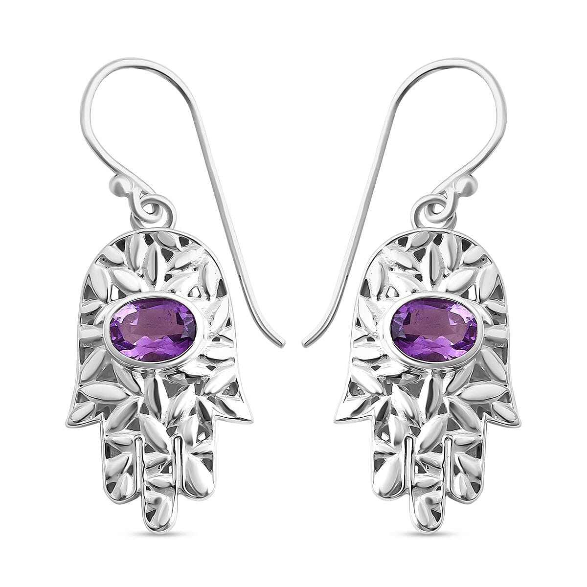 Royal Bali Collection - Amethyst Dangle Earrings in Sterling Silver 2.00 Ct, Silver Wt. 6.76 Gms 7652167 0