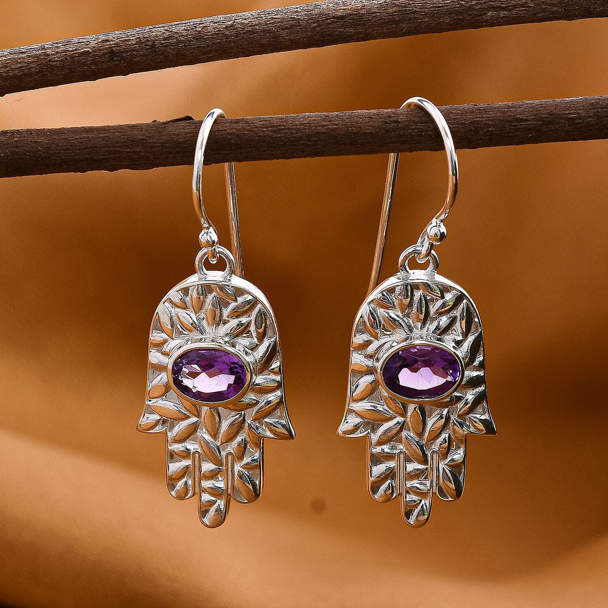 Royal Bali Collection - Amethyst Dangle Earrings in Sterling Silver 2.00 Ct, Silver Wt. 6.76 Gms 7652167 2