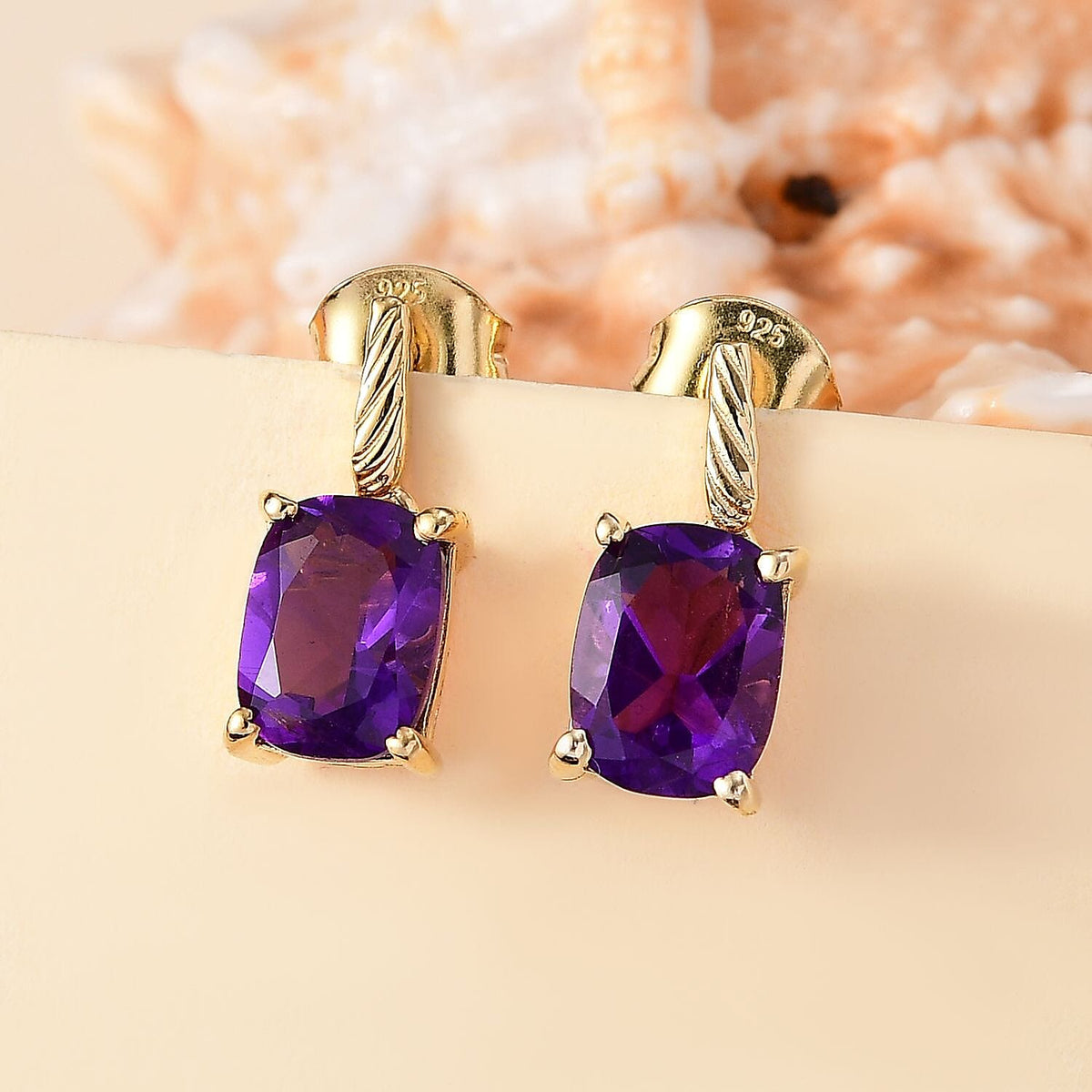 AAA African Amethyst Earring in 18K Vermeil Yellow Gold Plated Sterling Silver 2.53 Ct. 8045783 2
