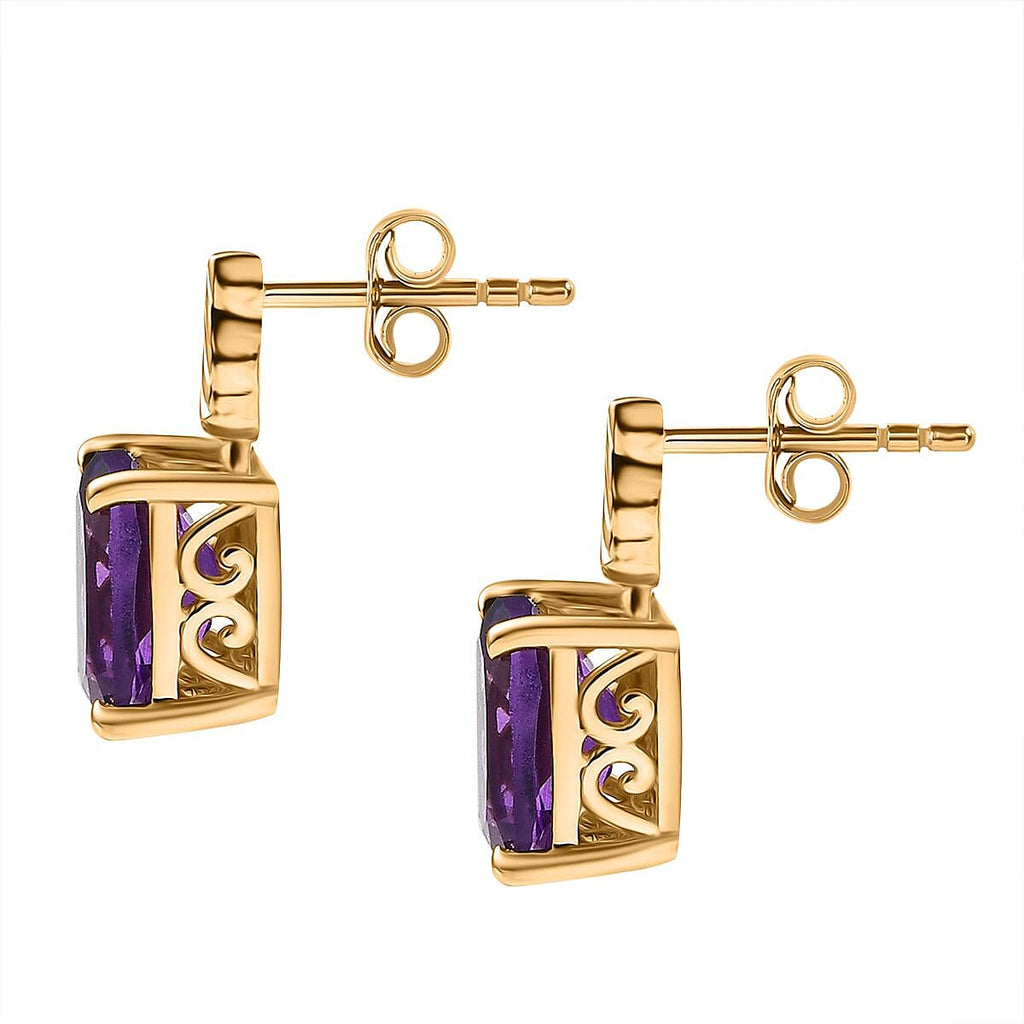 AAA African Amethyst Earring in 18K Vermeil Yellow Gold Plated Sterling Silver 2.53 Ct.