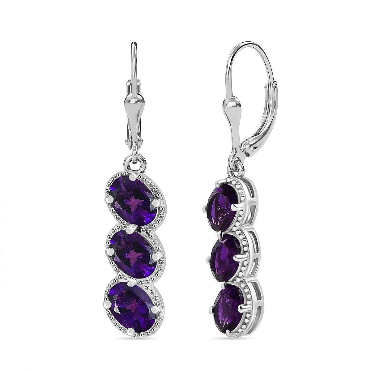African Amethyst Drop Earrings in Rhodium Overlay Sterling Silver 4.32 Ct. 8046351 0
