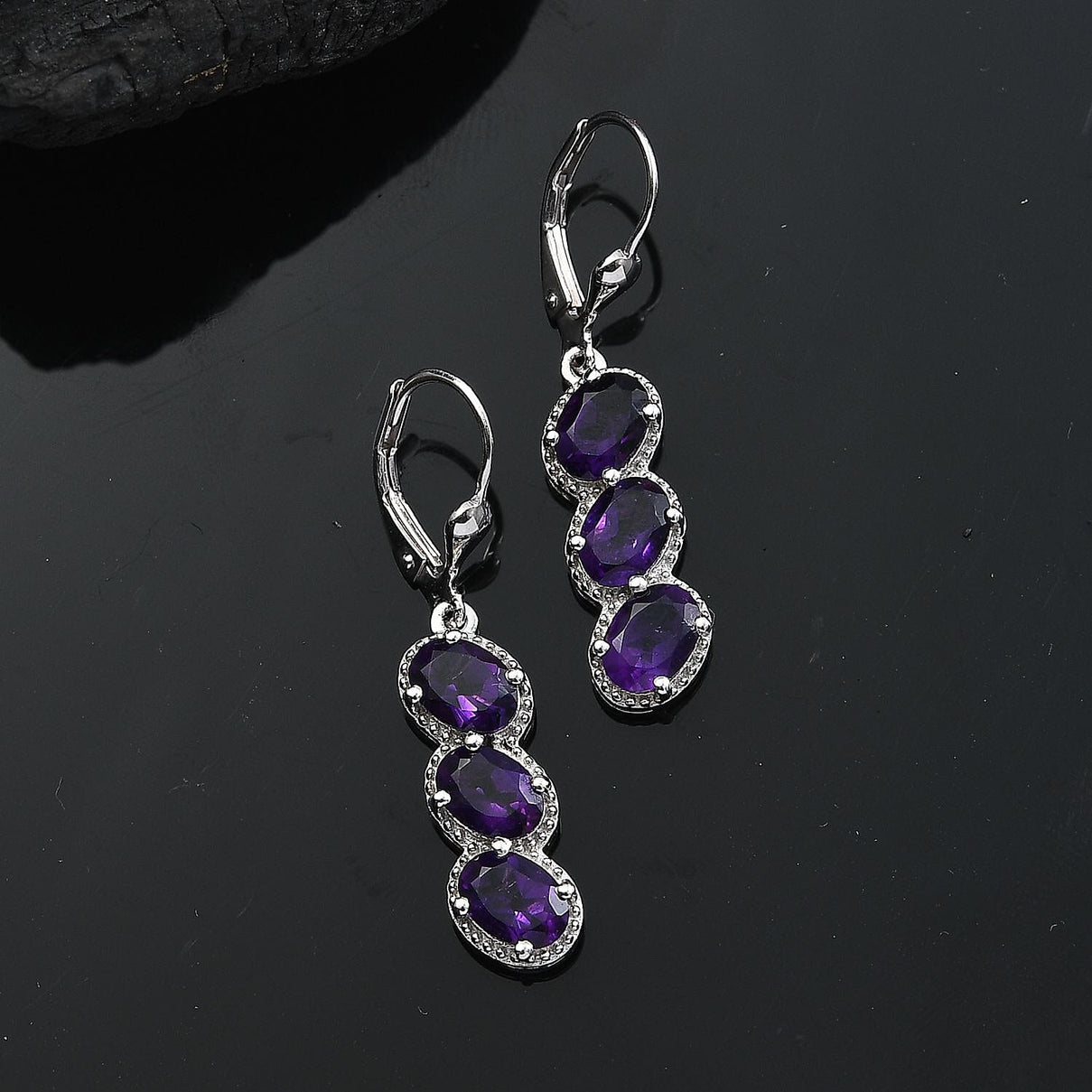 African Amethyst Drop Earrings in Rhodium Overlay Sterling Silver 4.32 Ct. 8046351 1