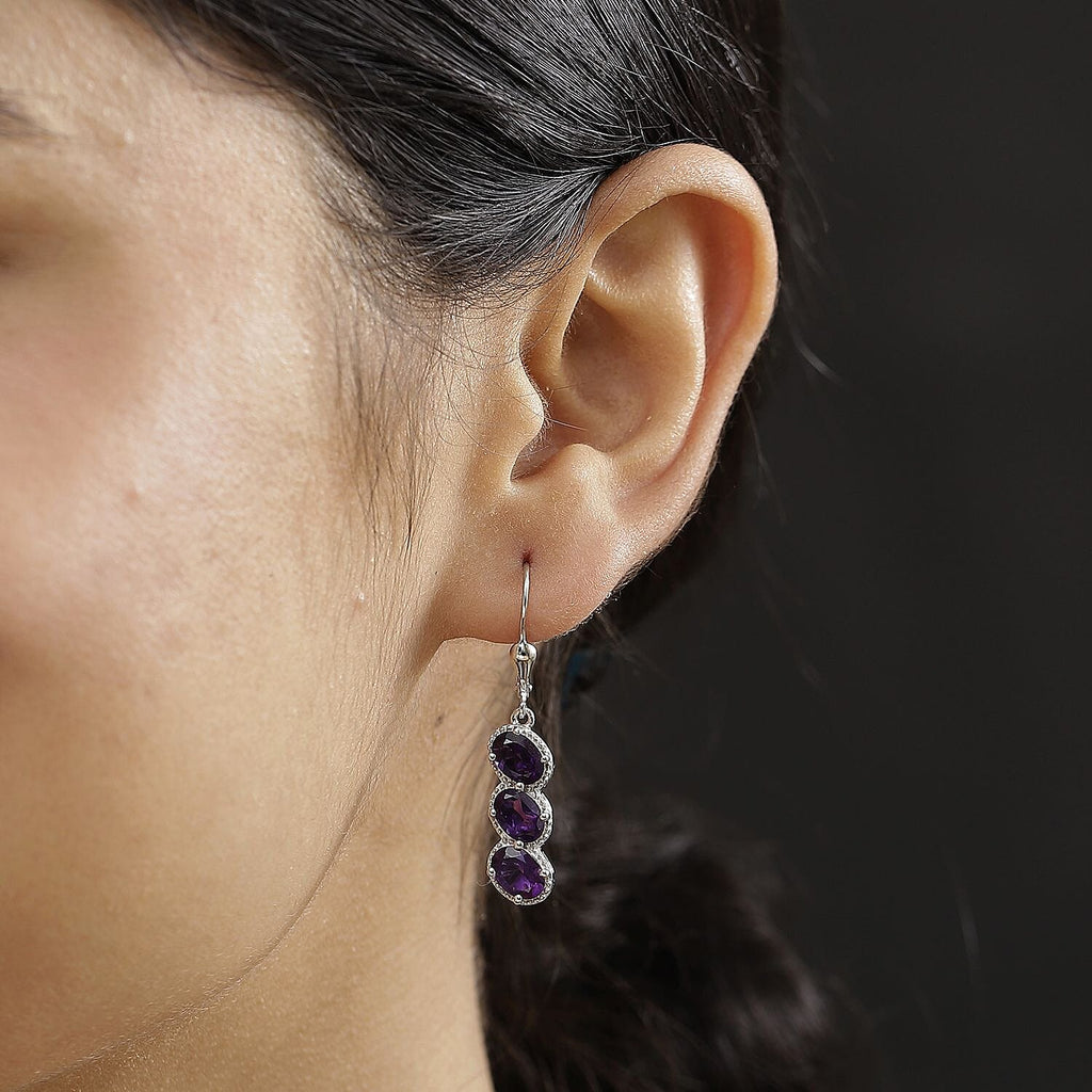 AAA African Amethyst Earring in Rhodium Overlay Sterling Silver 4.32 Ct.