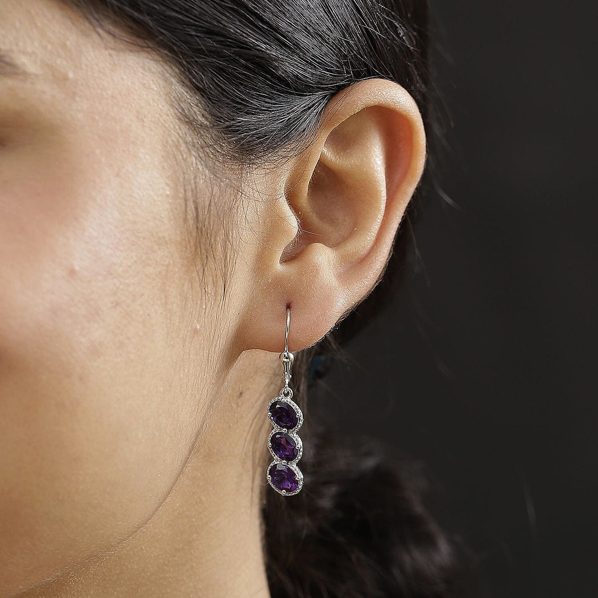 African Amethyst Drop Earrings in Rhodium Overlay Sterling Silver 4.32 Ct. 8046351 2