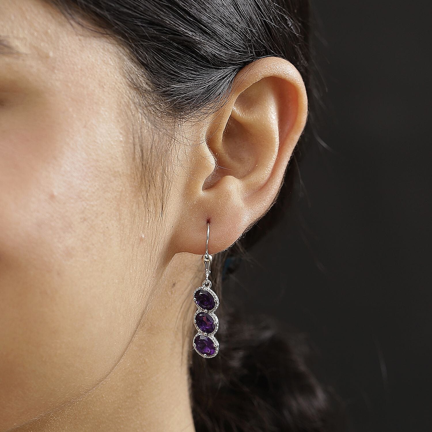African Amethyst Drop Earrings in Rhodium Overlay Sterling Silver 4.32 Ct. 8046351 2