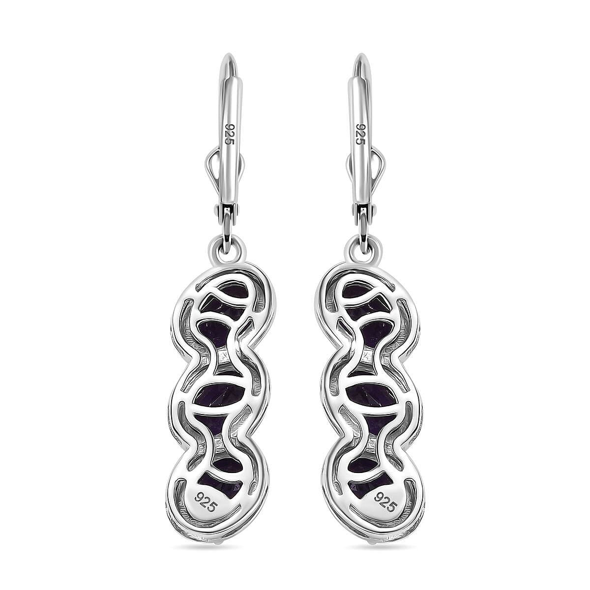 African Amethyst Drop Earrings in Rhodium Overlay Sterling Silver 4.32 Ct. 8046351 4