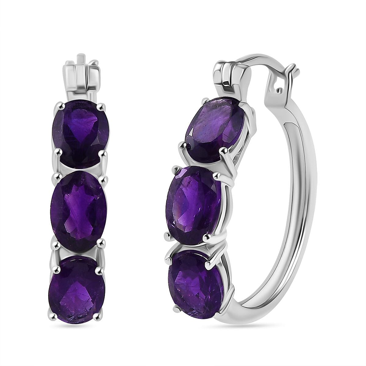 AAA African Amethyst Earrings with Clasp in Rhodium Overlay Sterling Silver 4.27 Ct. 8046348 0