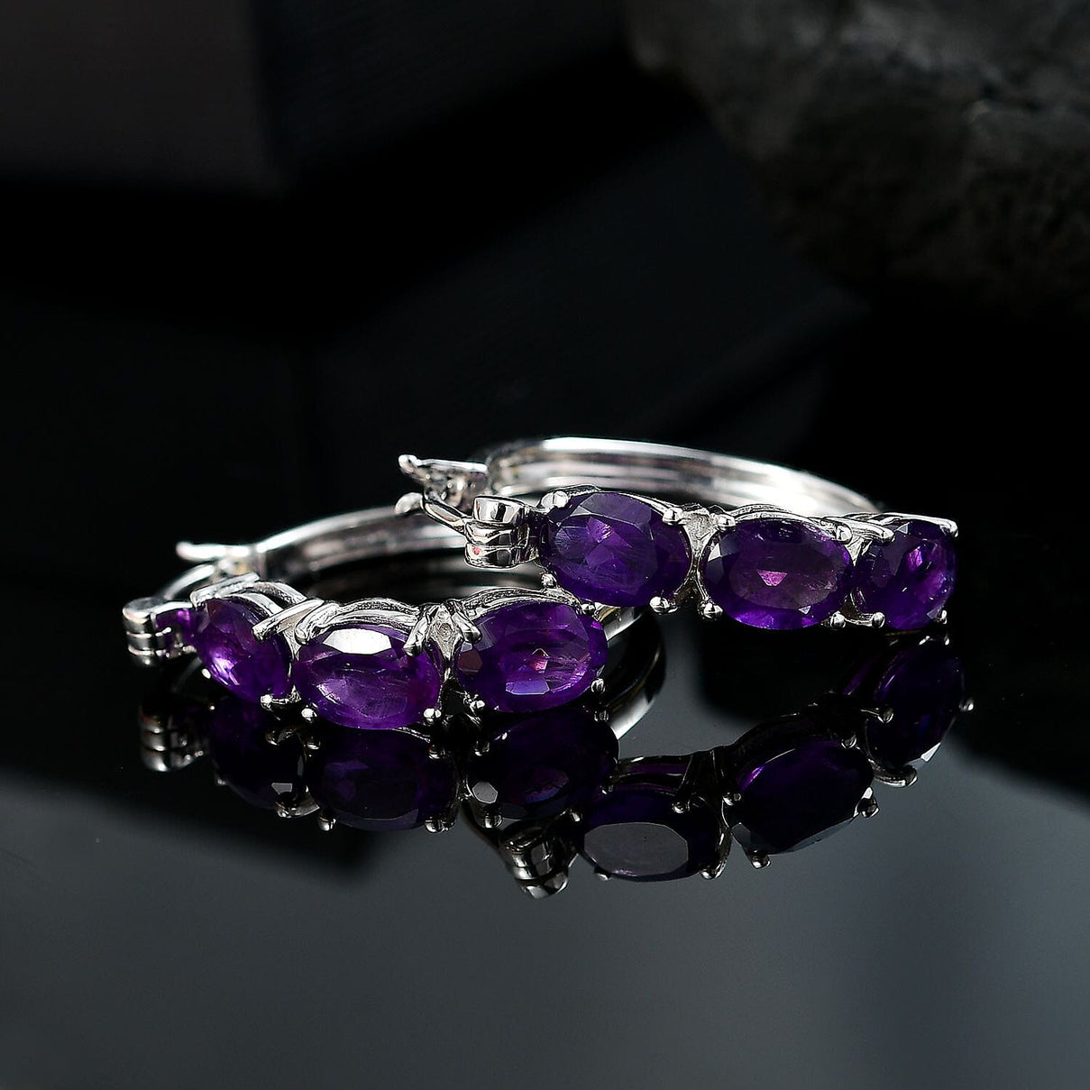 AAA African Amethyst Earrings with Clasp in Rhodium Overlay Sterling Silver 4.27 Ct. 8046348 1