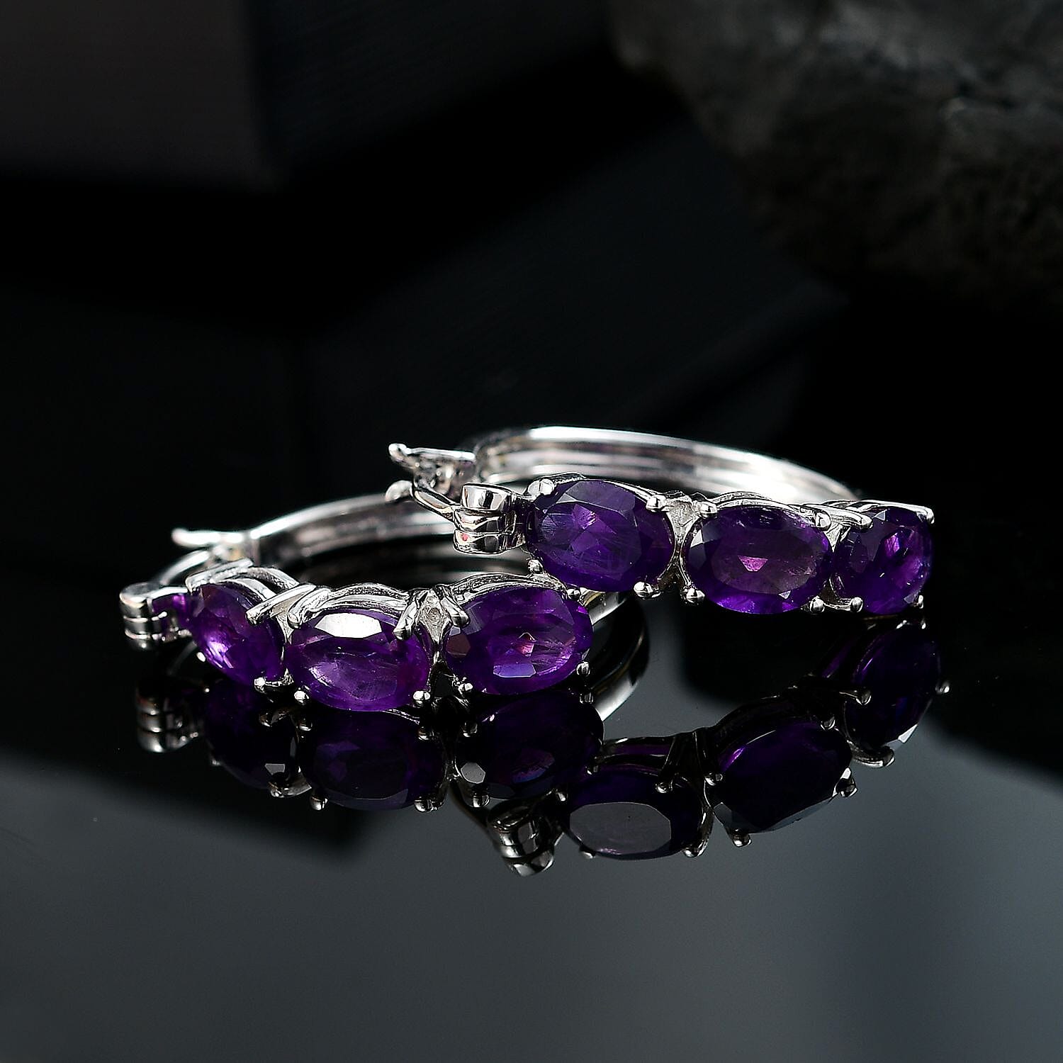 AAA African Amethyst Earrings with Clasp in Rhodium Overlay Sterling Silver 4.27 Ct. 8046348 1