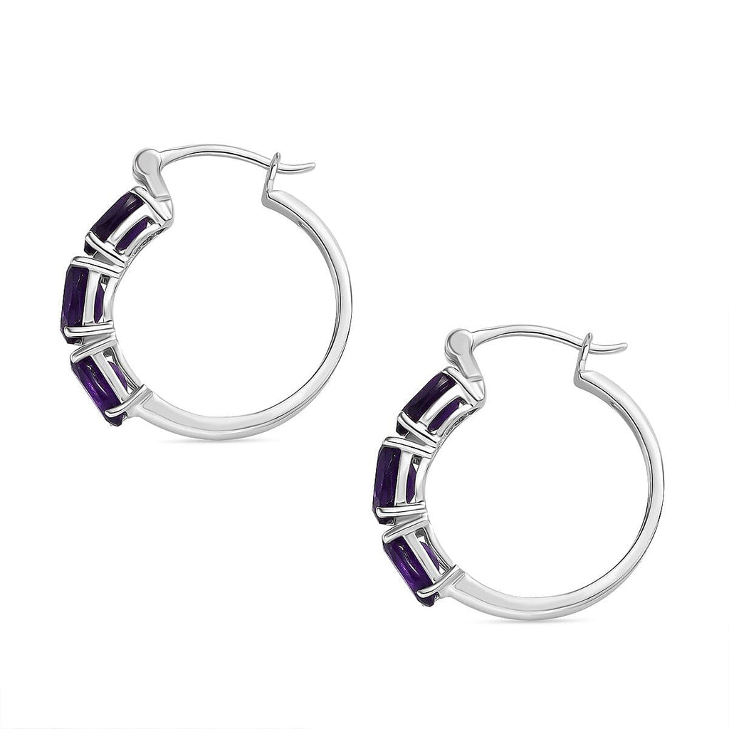 AAA African Amethyst Earrings with Clasp in Rhodium Overlay Sterling Silver 4.27 Ct.