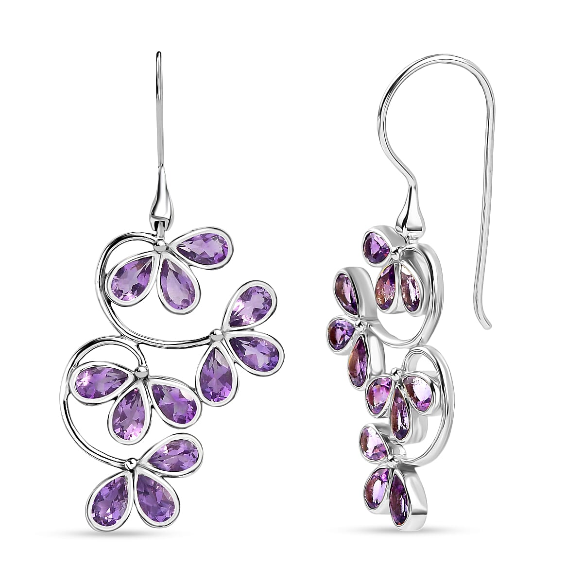 Sajen Silver- African Amethyst Earring with Hook in Rhodium Overlay Sterling Silver 8364087 0