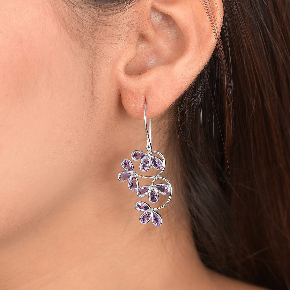 Sajen Silver- African Amethyst Earring with Hook in Rhodium Overlay Sterling Silver 8364087 2