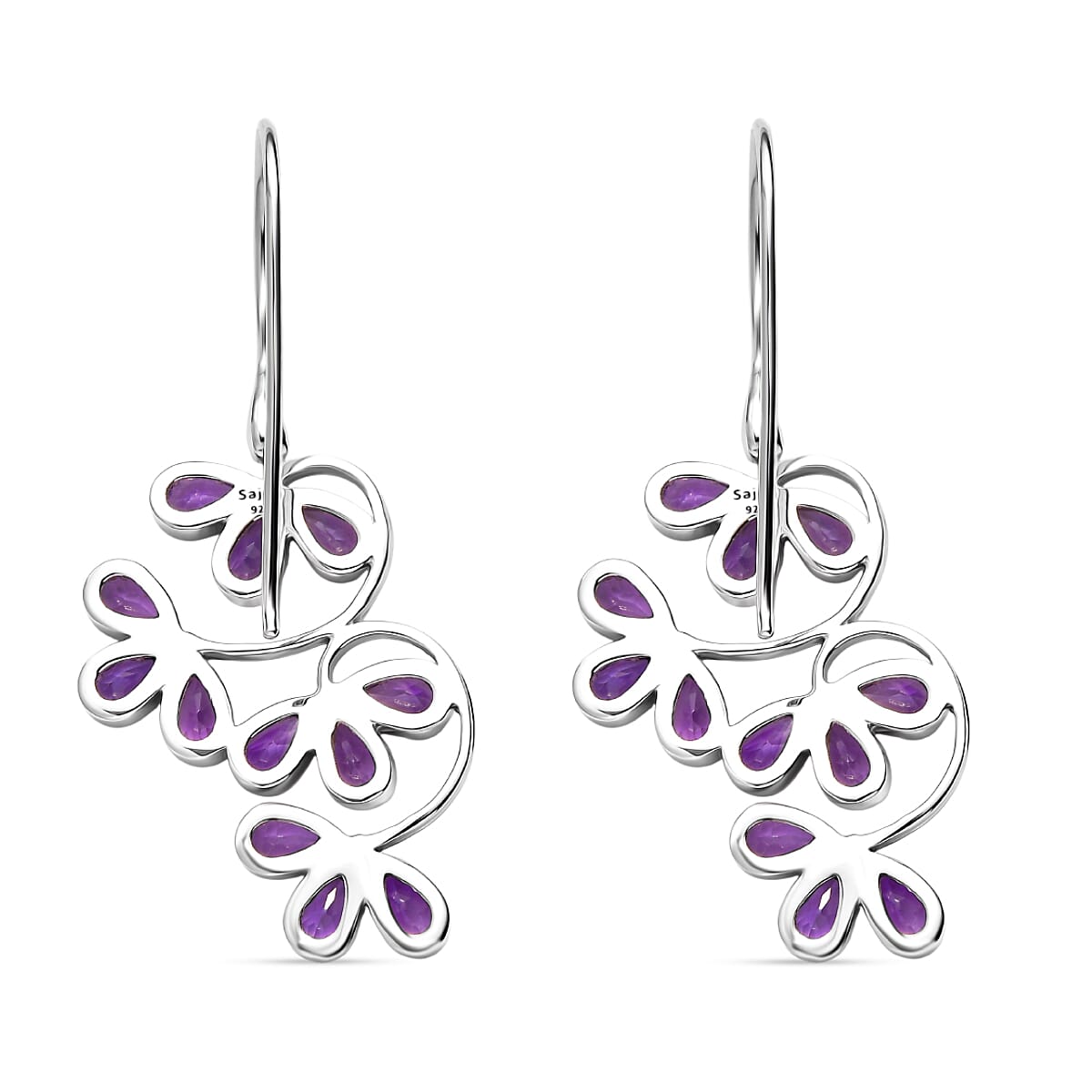 Sajen Silver- African Amethyst Earring with Hook in Rhodium Overlay Sterling Silver 8364087 4