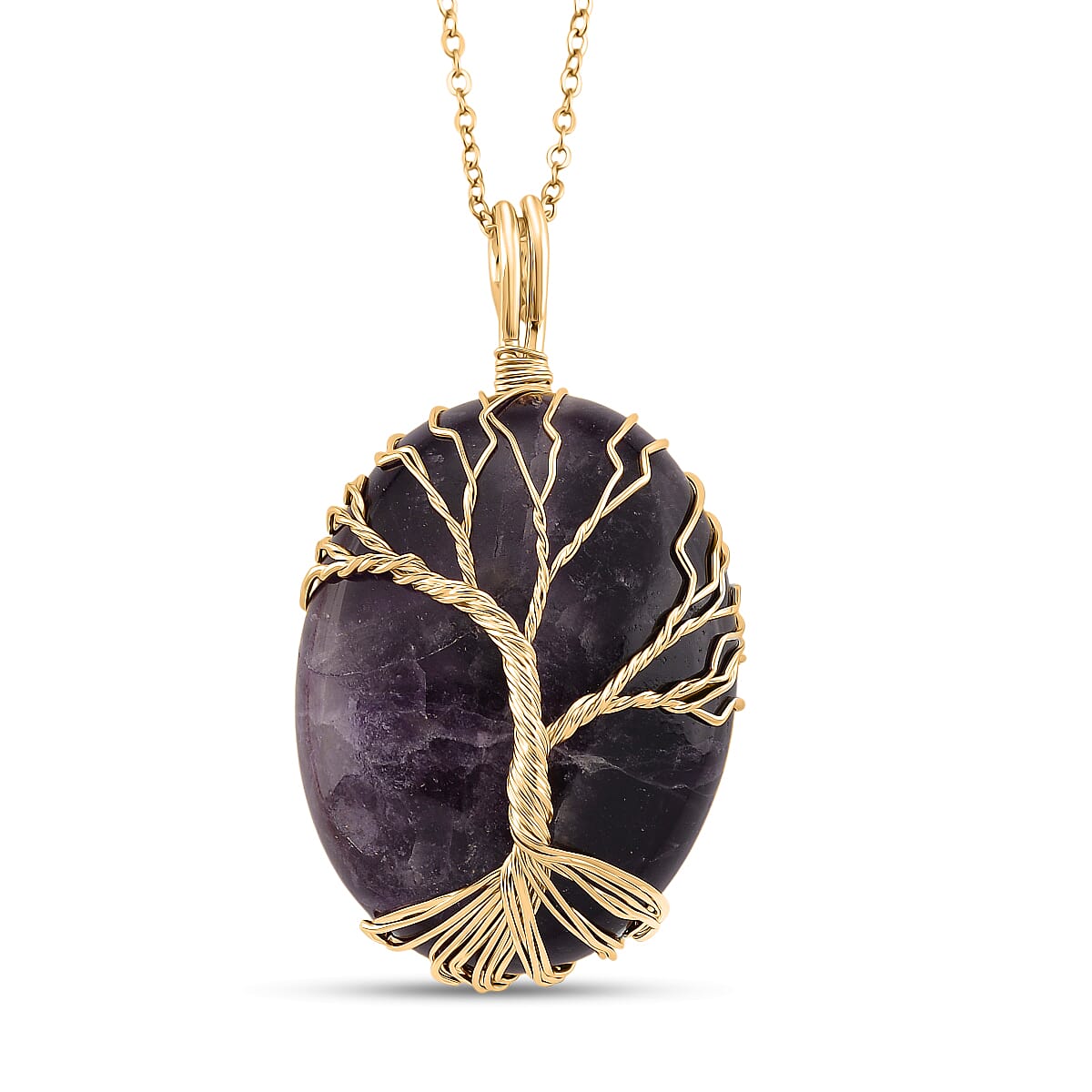 African Amethyst Ethereal Tree of Life Pendant with Chain (Size 20 - 2 Ext) in Yellow Gold Plated 20.00 Ct. 4426033 0