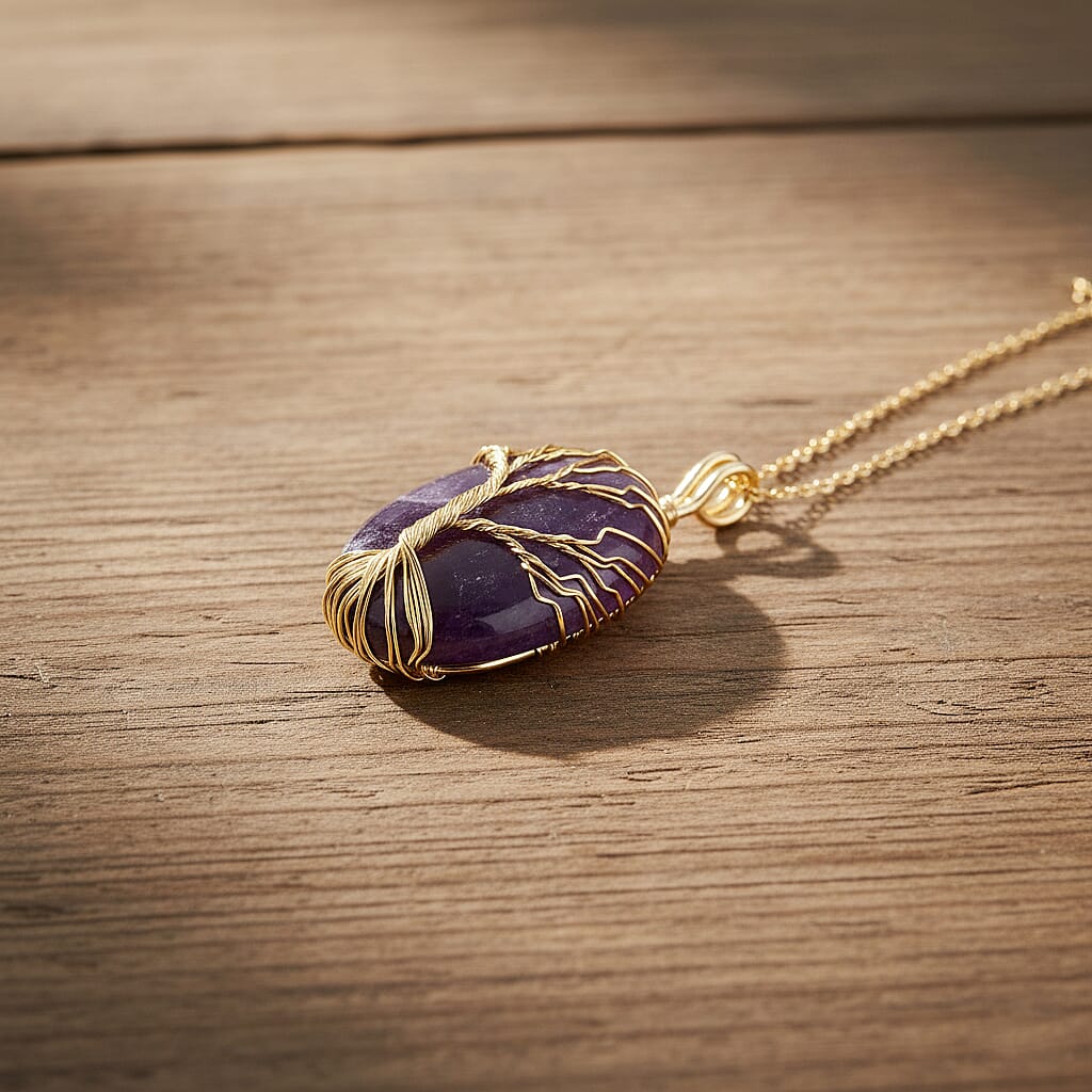 African Amethyst Ethereal Tree of Life Pendant with Chain (Size 20 - 2 Ext) in Yellow Gold Plated 20.00 Ct. 4426033 2