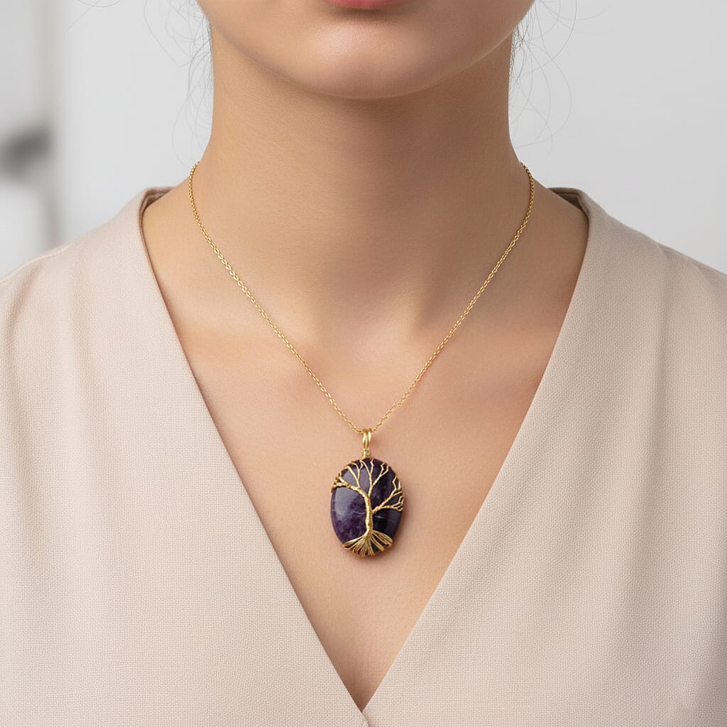 African Amethyst Ethereal Tree of Life Pendant with Chain (Size 20 - 2 Ext) in Yellow Gold Plated 20.00 Ct. 4426033 3