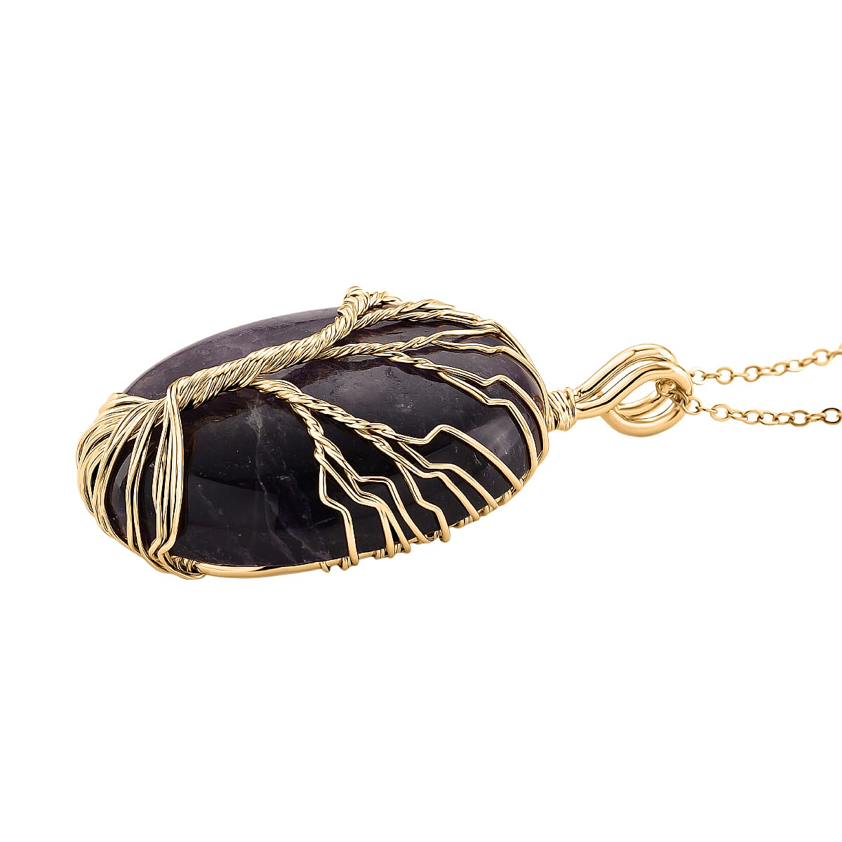 African Amethyst Ethereal Tree of Life Pendant with Chain (Size 20 - 2 Ext) in Yellow Gold Plated 20.00 Ct. 4426033 4