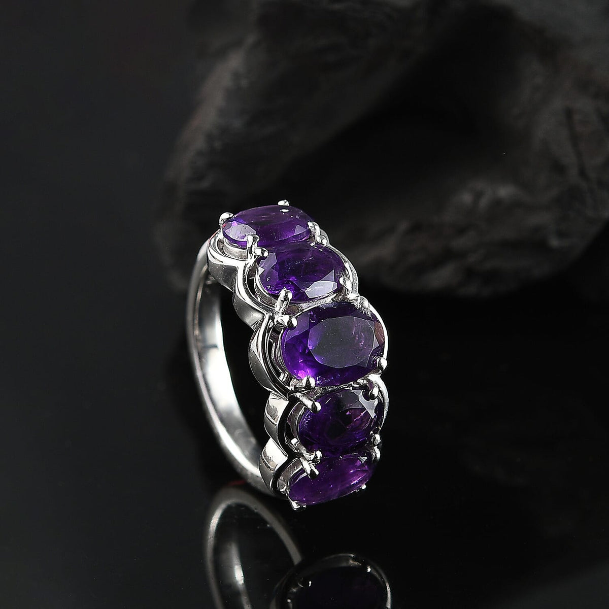 African Amethyst 5-Stone Ring in Rhodium Overlay Sterling Silver 3.97 Ct. 8044678 4