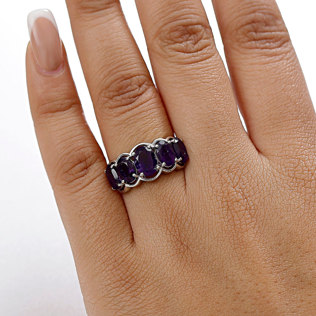 AAA African Amethyst Ring in Rhodium Overlay Sterling Silver 3.97 Ct.