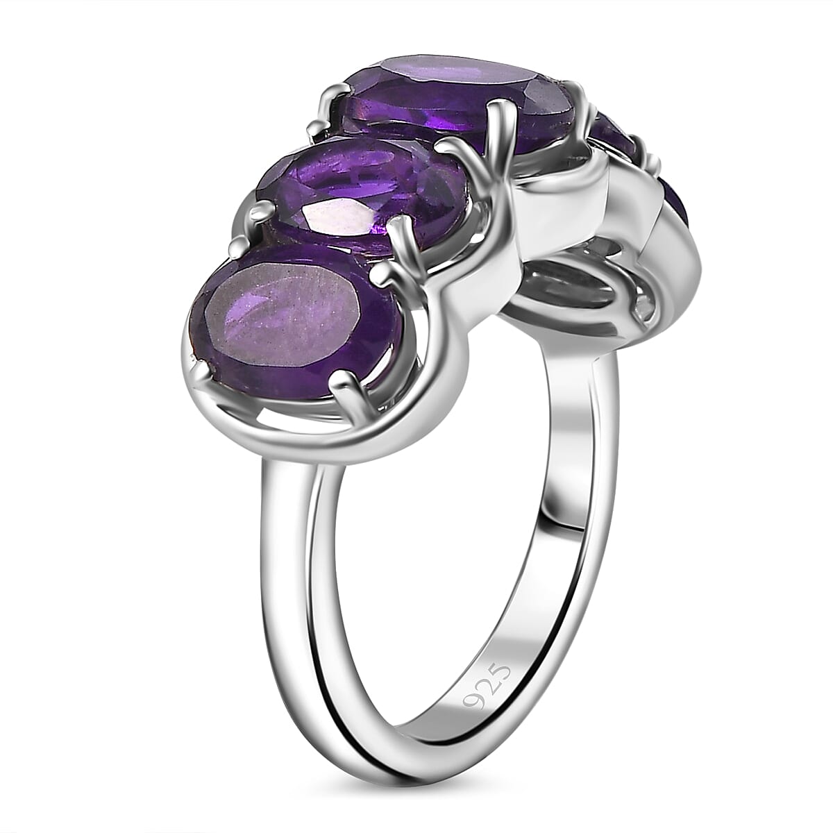 African Amethyst 5-Stone Ring in Rhodium Overlay Sterling Silver 3.97 Ct. 8044678 8