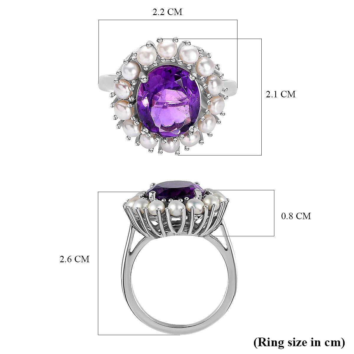 Amethyst and Fresh Water Pearl Ring in Platinum Overlay Sterling Silver 6.29 Ct. 7255833 9