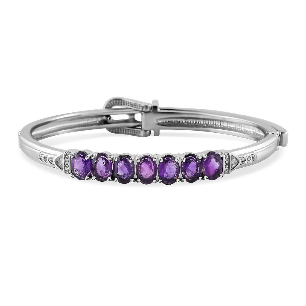 Amethyst Adjustable Buckle Bangle (Size - 6.5 -8) in Stainless Steel 5.06 Ct.