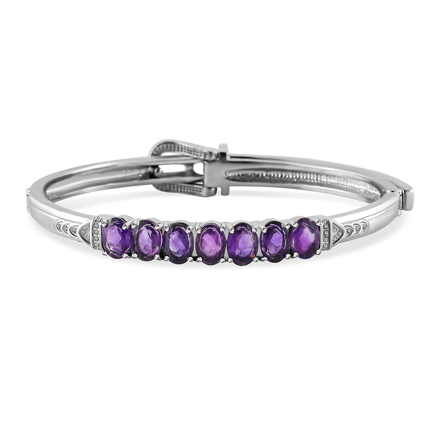 Amethyst Adjustable Buckle Bangle (Size - 6.5 -8) in Stainless Steel 5.06 Ct. 7308242 0