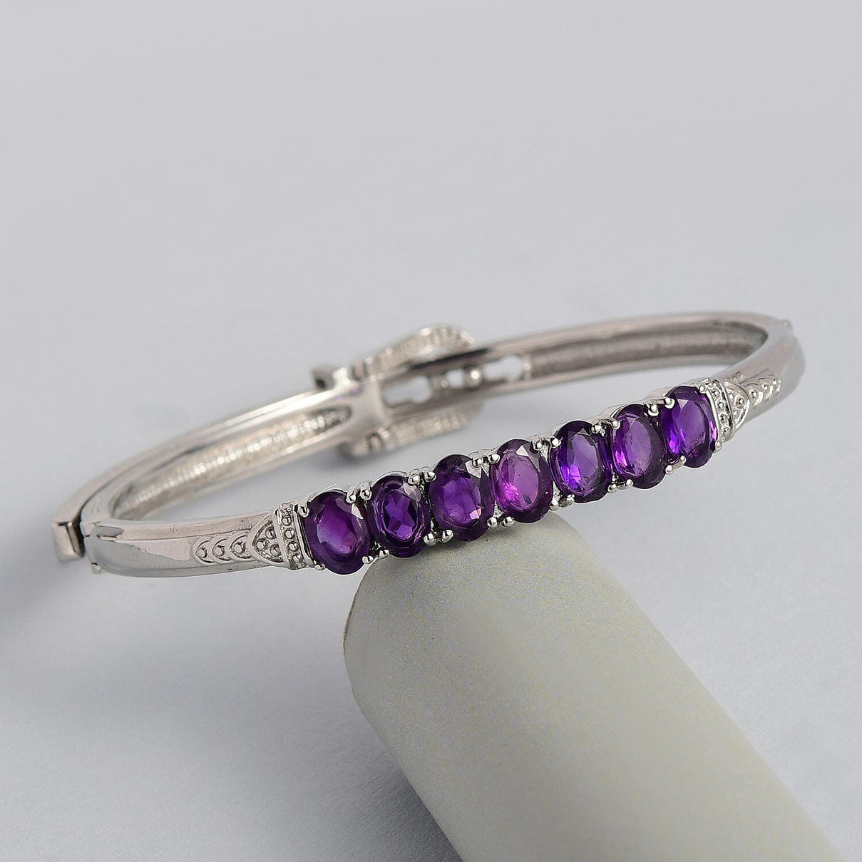 Amethyst Adjustable Buckle Bangle (Size - 6.5 -8) in Stainless Steel 5.06 Ct. 7308242 1