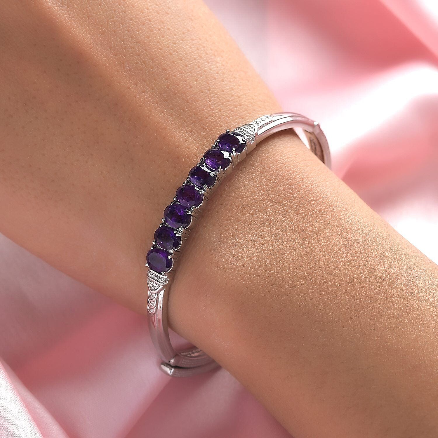 Amethyst Adjustable Buckle Bangle (Size - 6.5 -8) in Stainless Steel 5.06 Ct. 7308242 2
