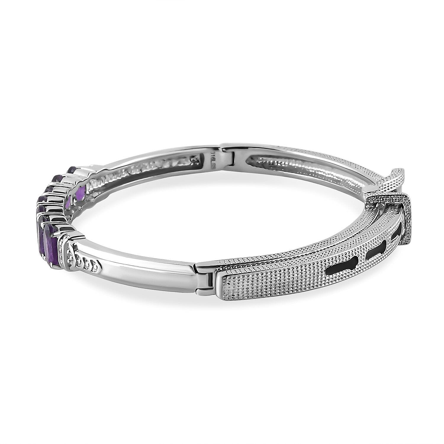 Amethyst Adjustable Buckle Bangle (Size - 6.5 -8) in Stainless Steel 5.06 Ct. 7308242 3