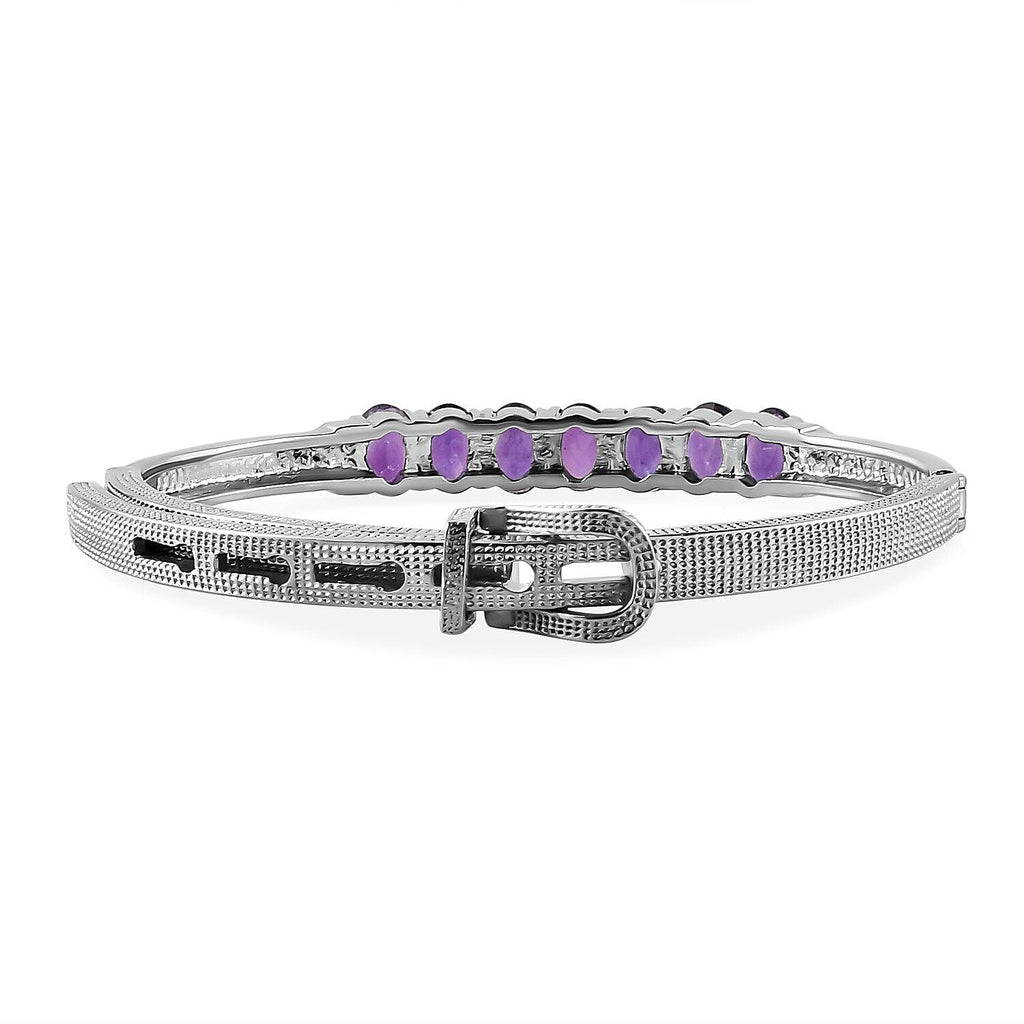 Amethyst Adjustable Buckle Bangle (Size - 6.5 -8) in Stainless Steel 5.06 Ct.